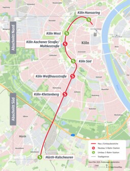 Streckenkarte Ausbau der Westspange: Abschnitt Nord und Abschnitt Süd