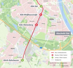 Streckenkarte Ausbau der Westspange: Abschnitt Süd