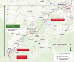 Streckenkarte: Maßnahmen zwischen Euskirchen und Kall für den S-Bahn-Ausbau der Eifelstrecke